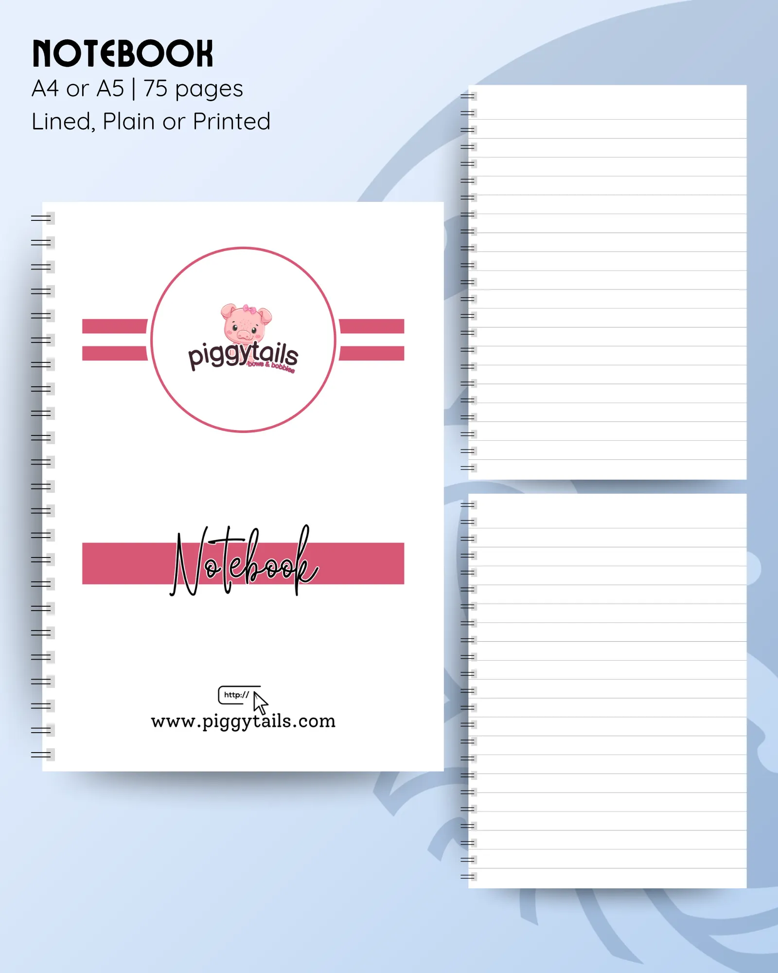 Notebook with fully customisable colours and logo/image and inside lined, plain or printed pages for your needs.