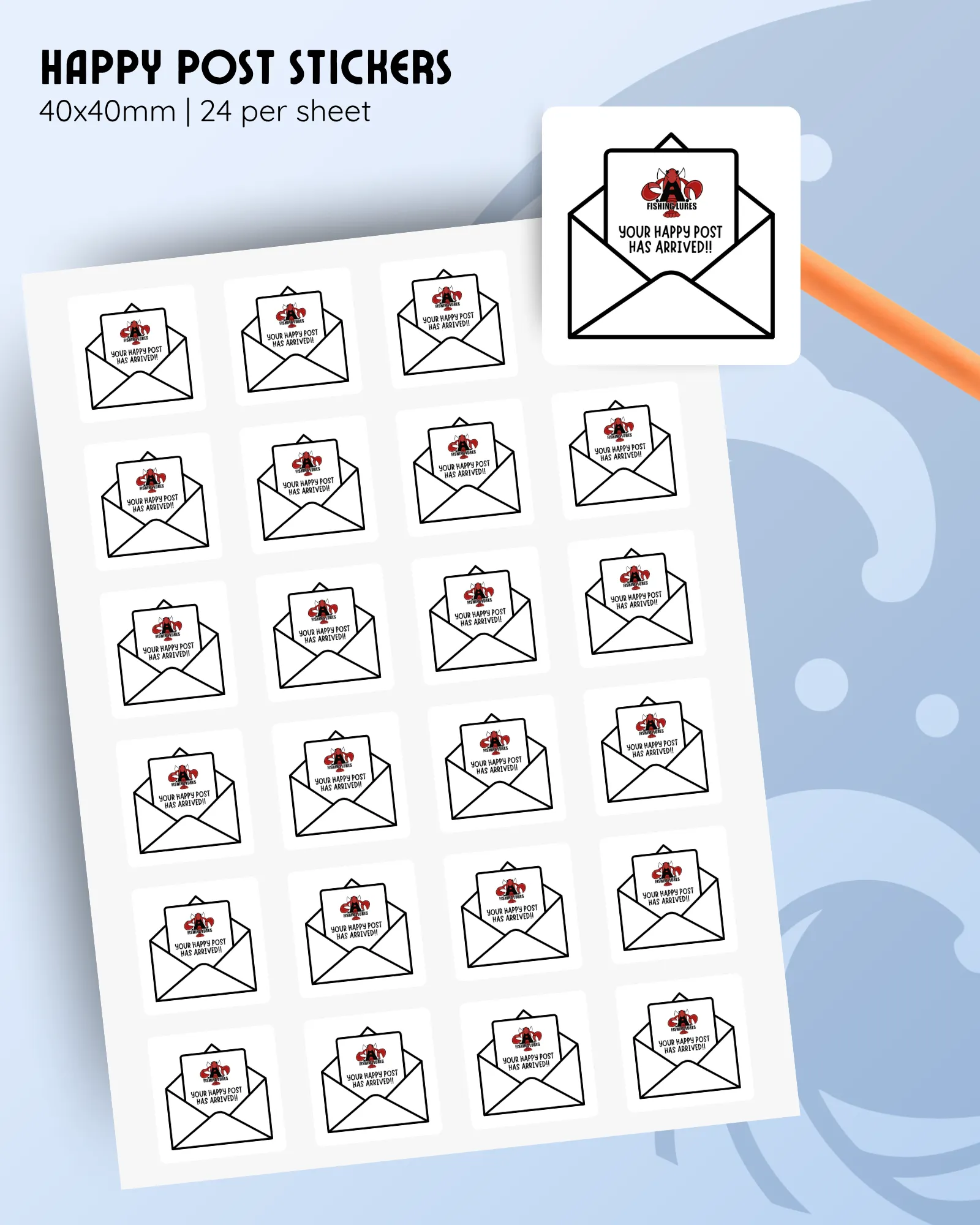 happy post sticker sheets, customisable with a logo