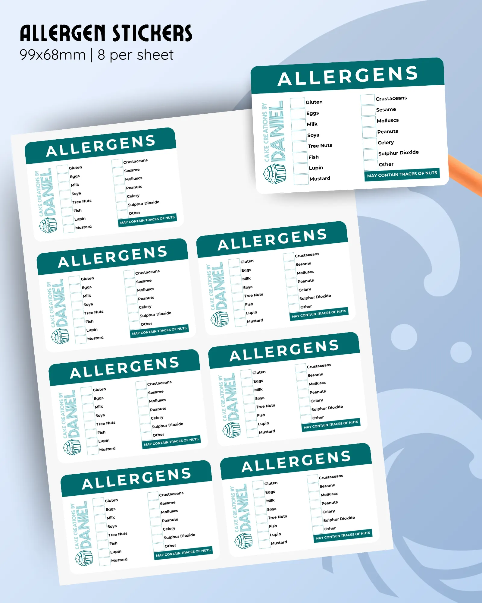 customisable allergen stickers.