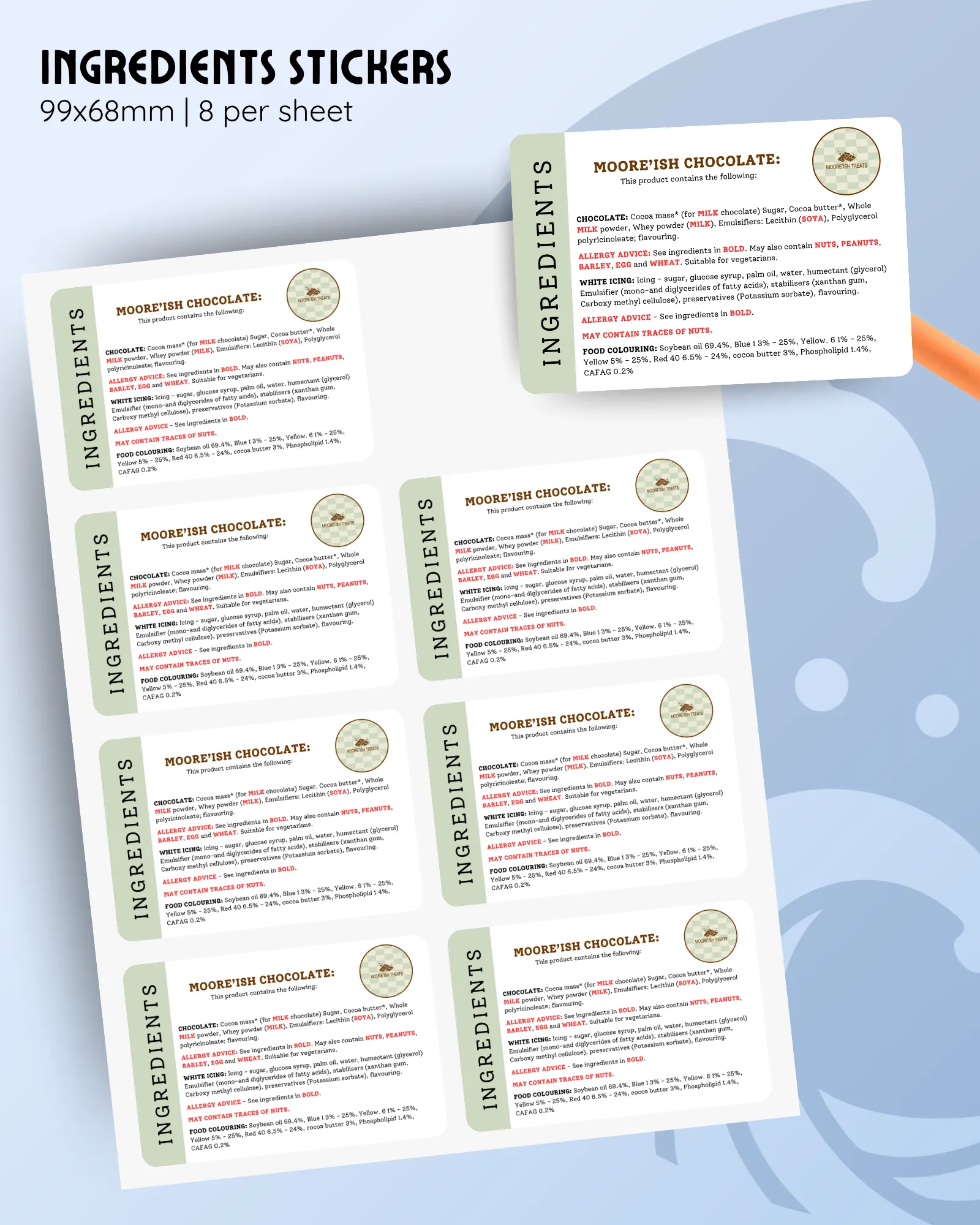 customisable ingredients stickers.