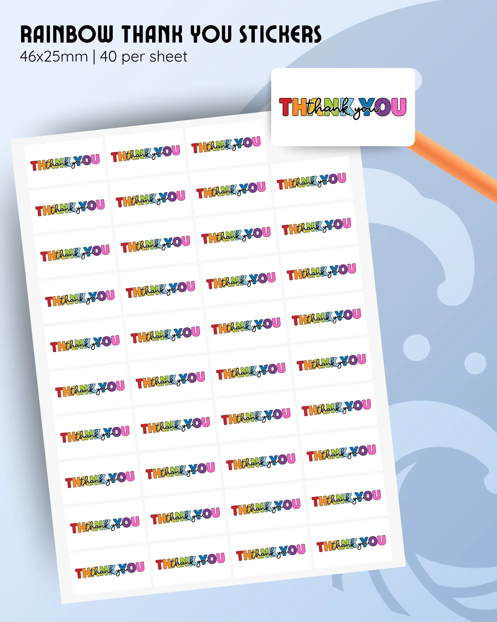 rainbow thank you sticker sheets