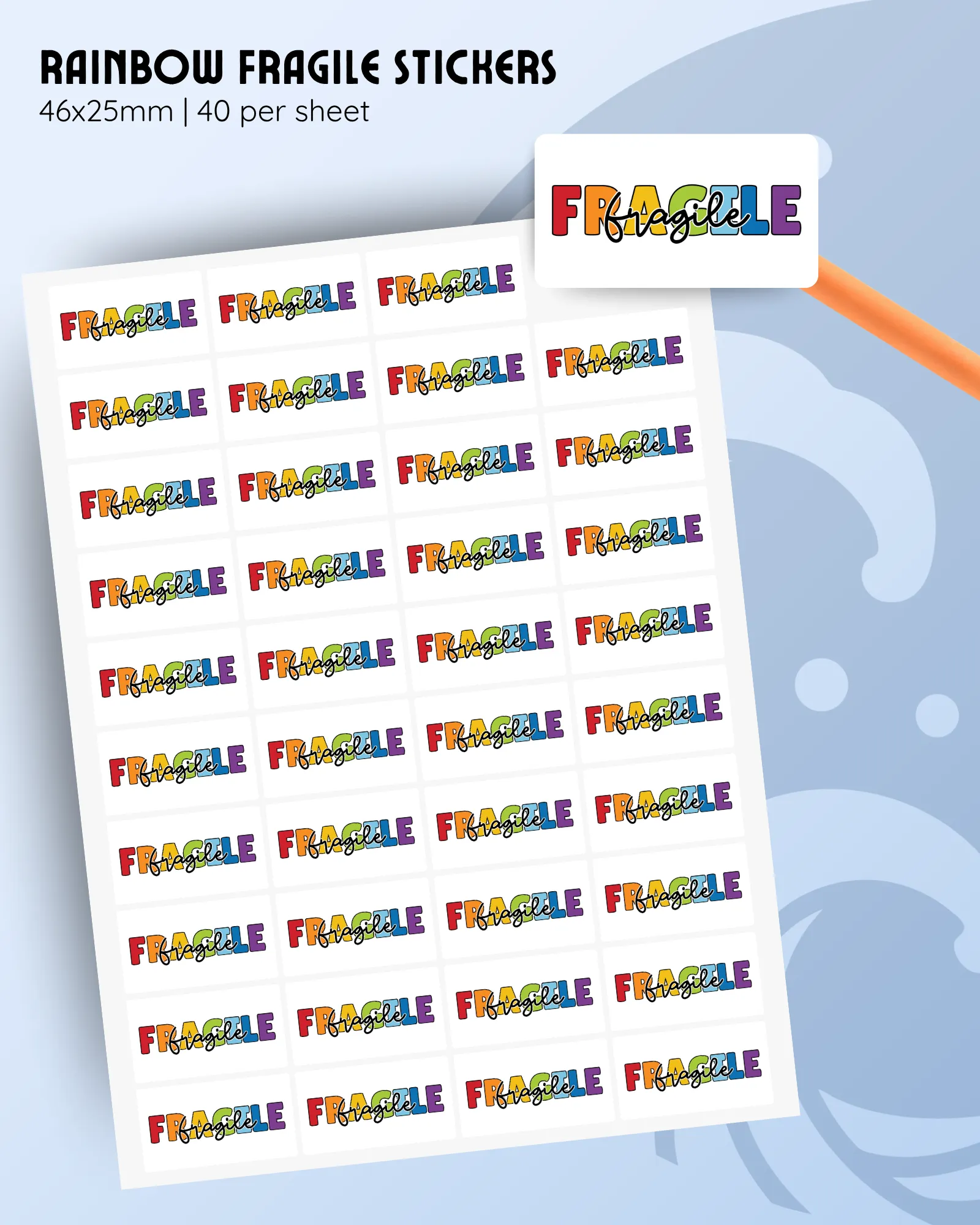 rainbow fragile sticker sheets