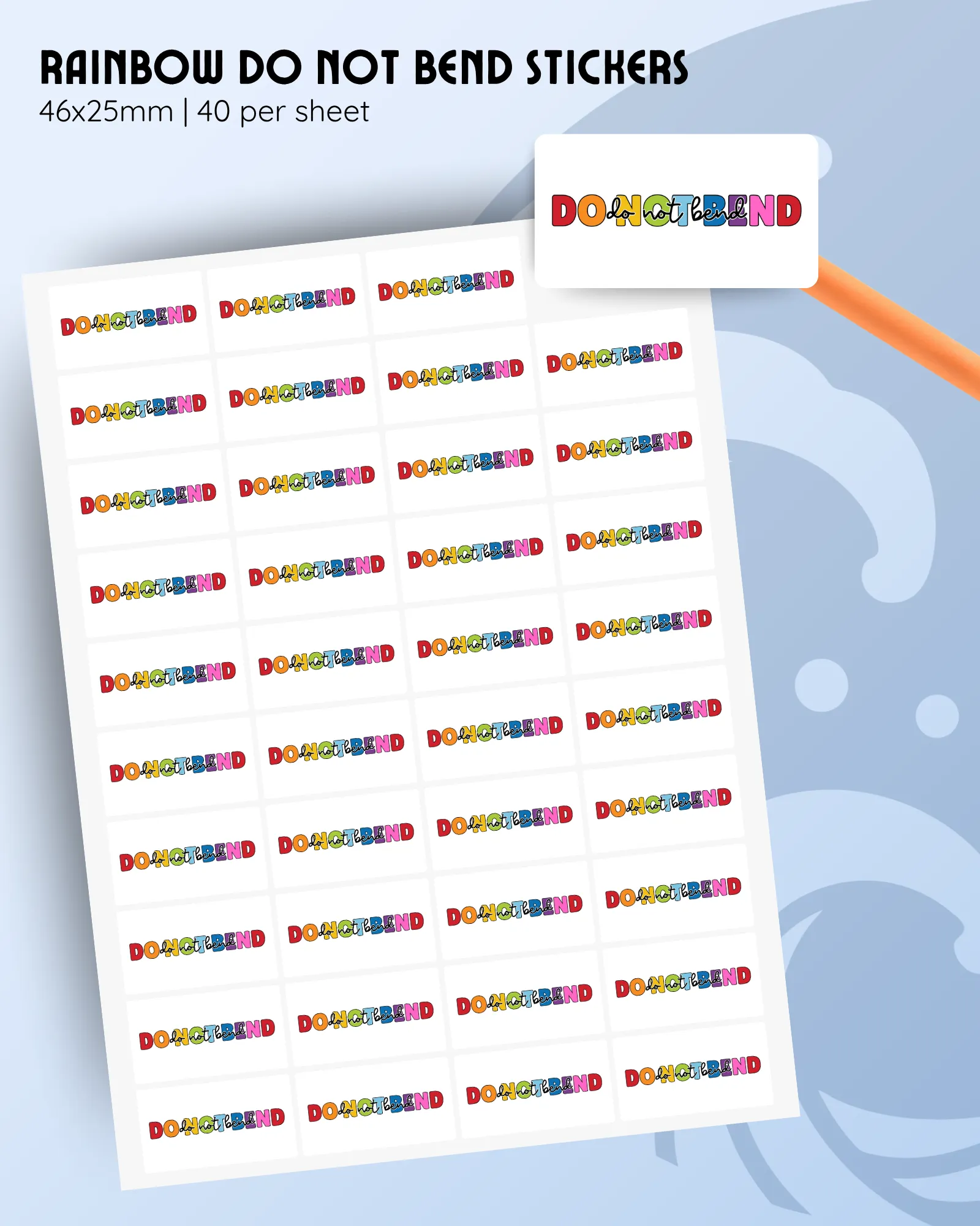 rainbow do not bend sticker sheets