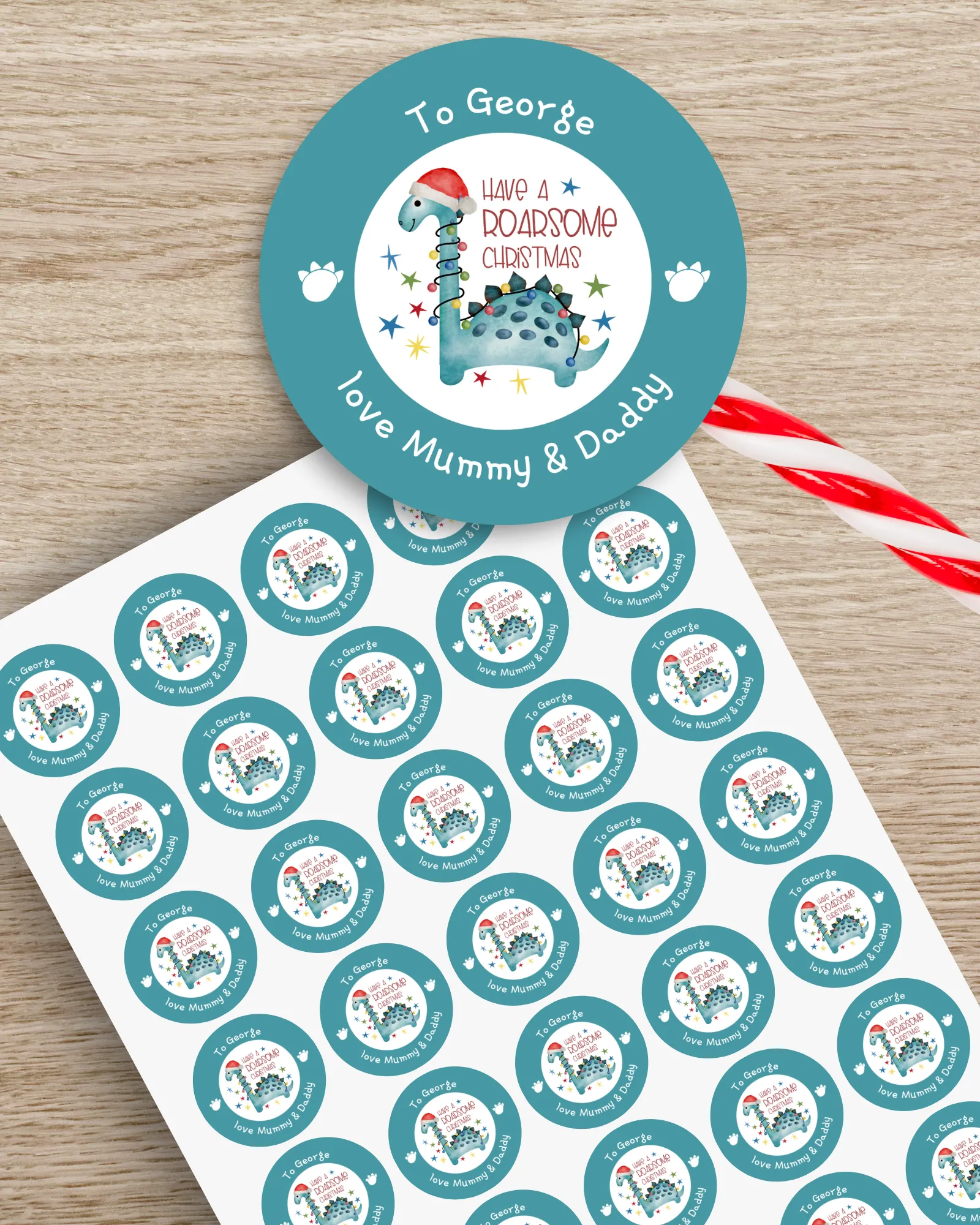 Personalised Christmas Gift Stickers - Dinosaur