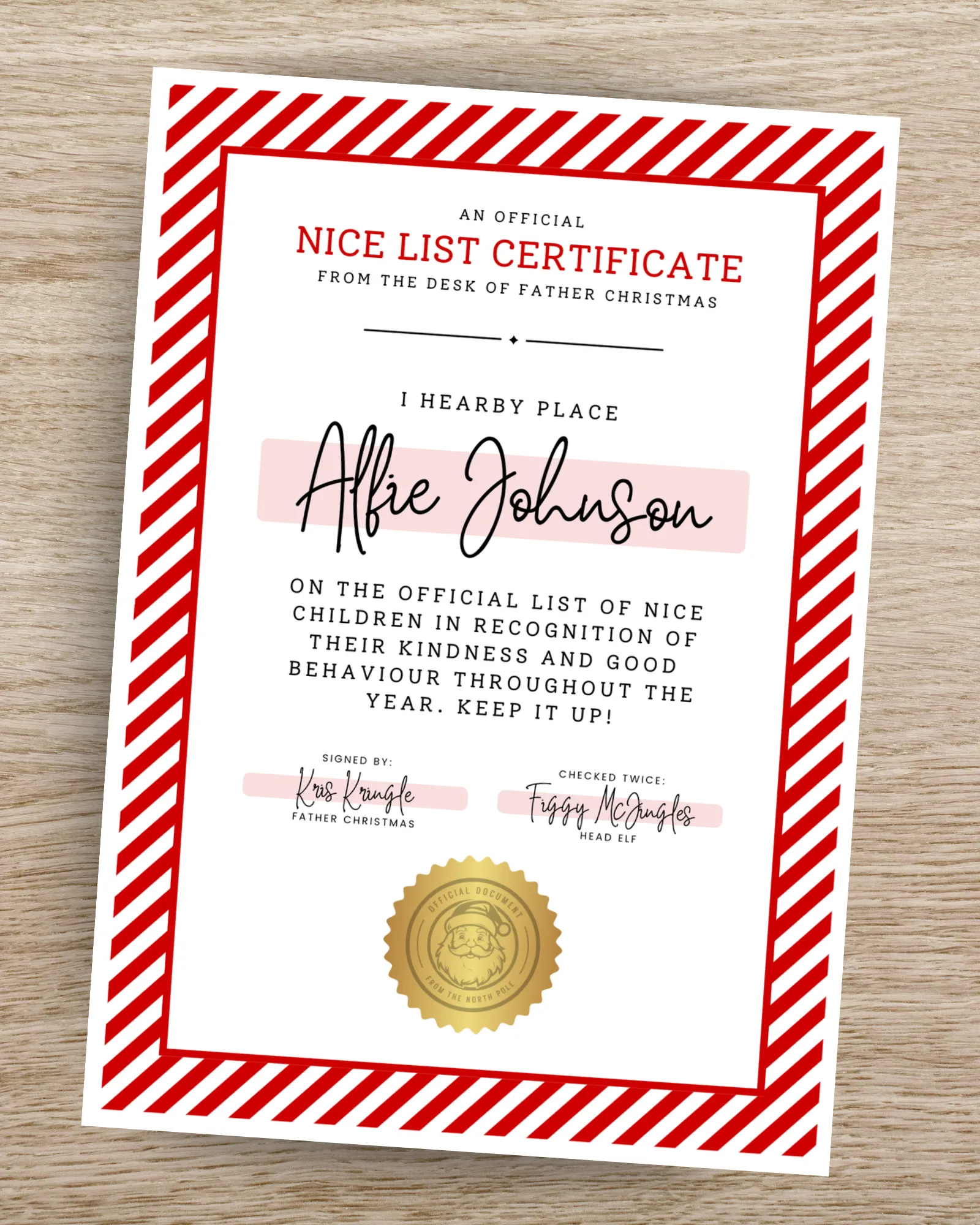 Personalised Nice List Certificate