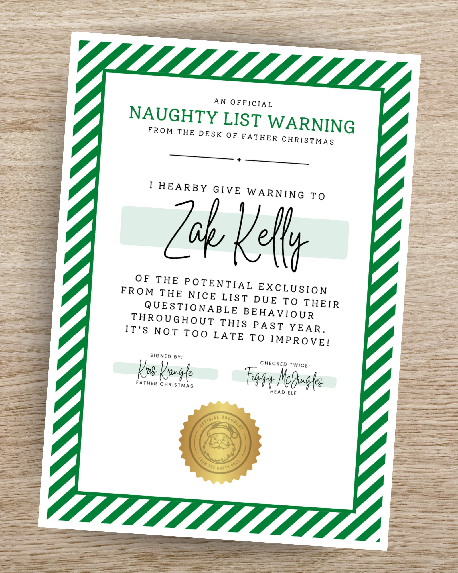 Personalised Naughty List Certificate