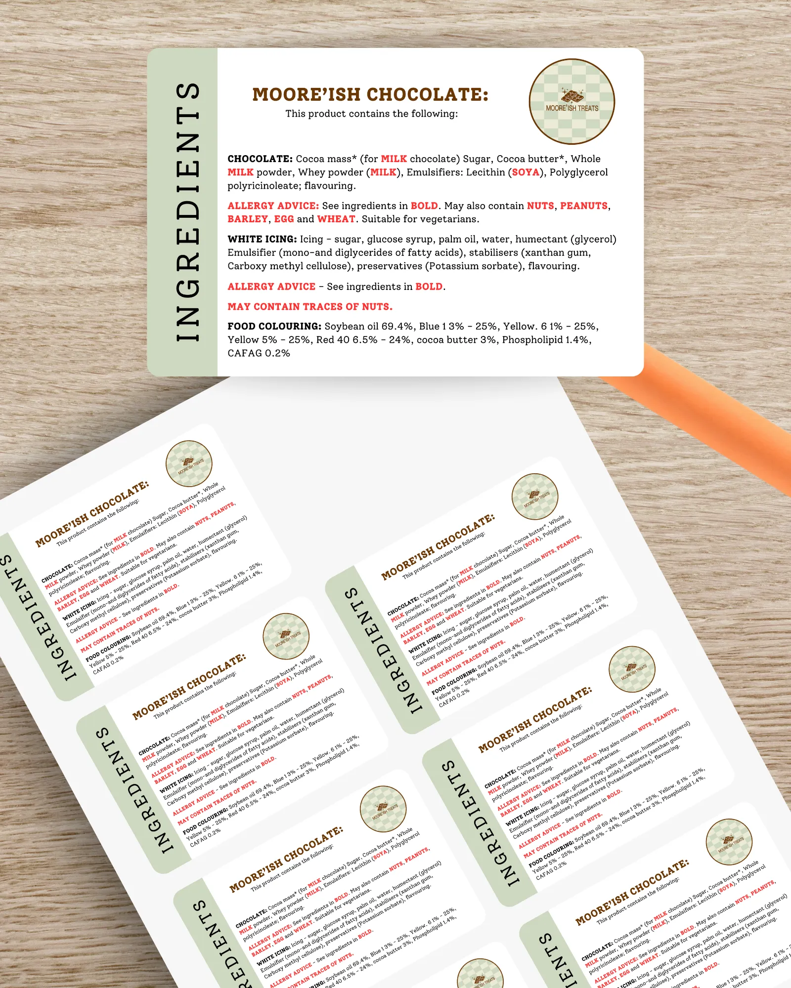 Custom Ingredients Sticker Sheets